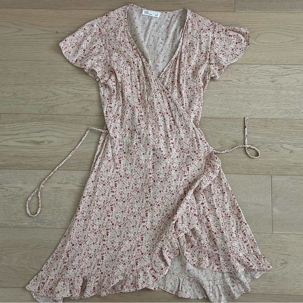 Pink Asymmetrical Wrap Sundress with Flutter Sleeves